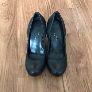 Black Leather Wedges